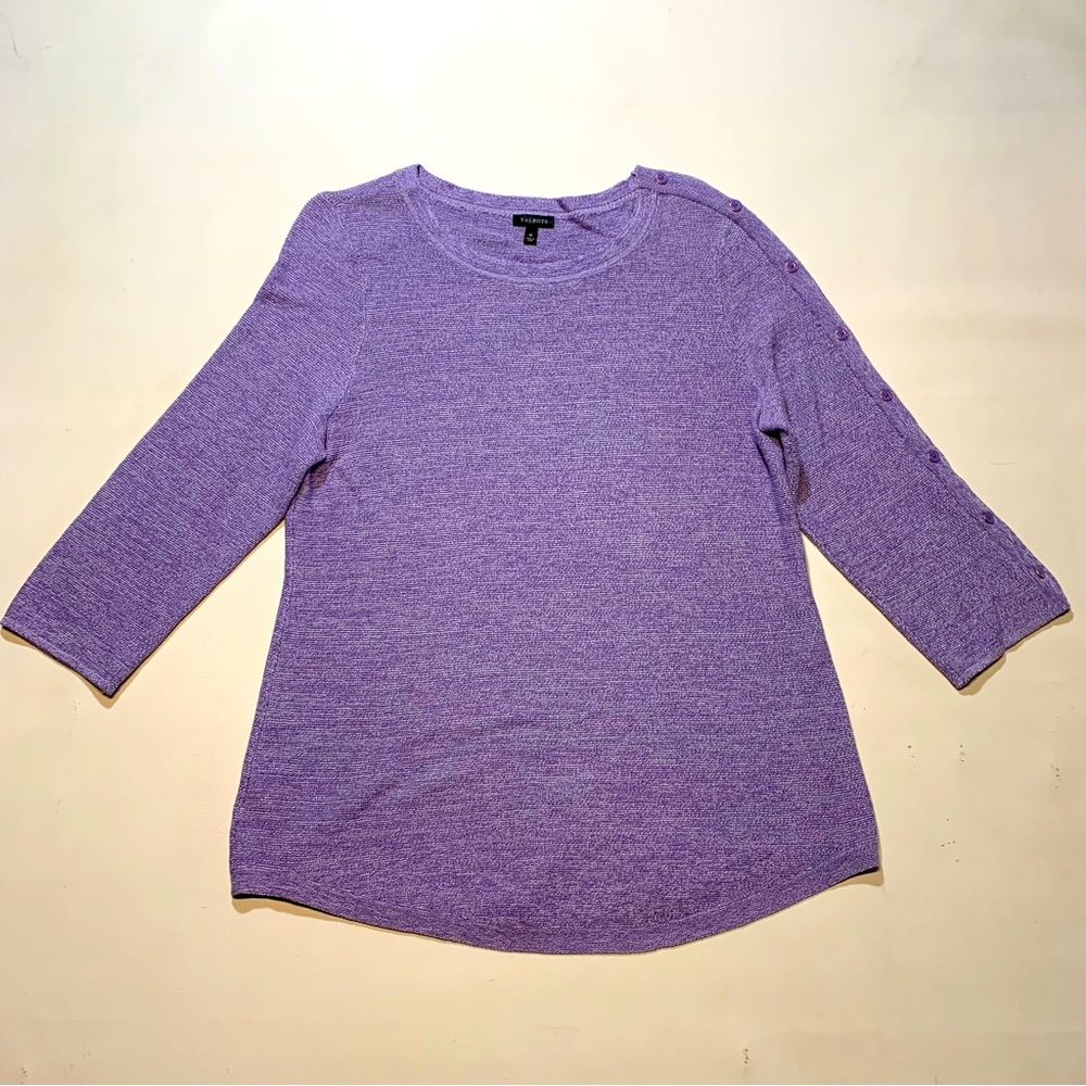 Talbots Women's medium Long Sleeve Top Button Arm Accents purple Sweater